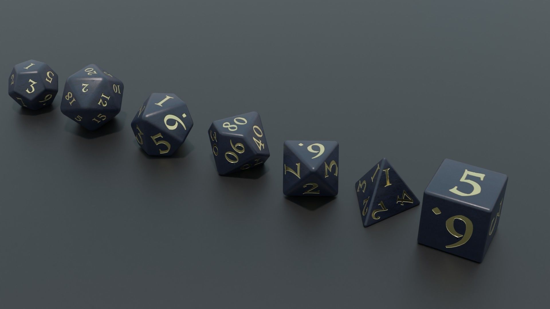RPG dice asset darkblue gold Low-poly 3D model_2