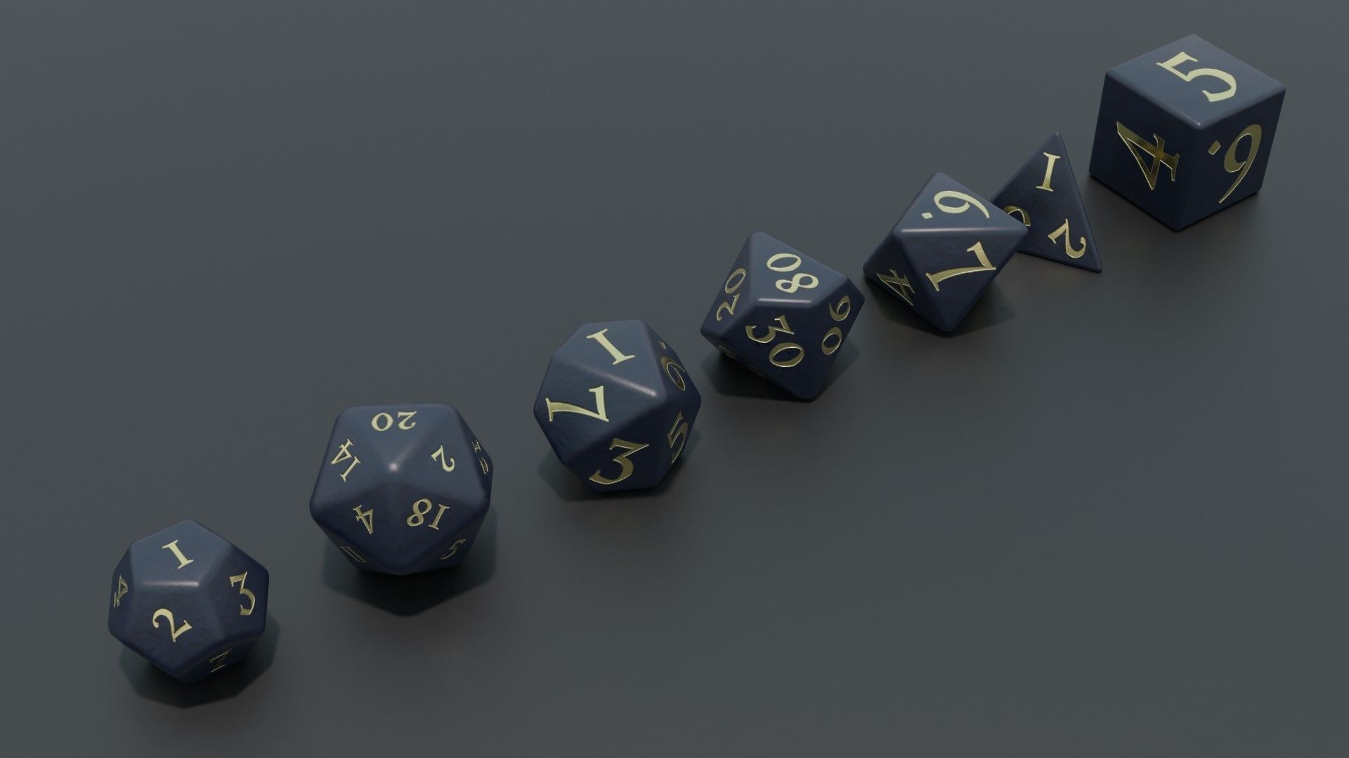 RPG dice asset darkblue gold Low-poly 3D model_3