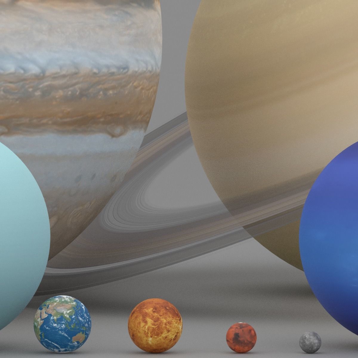Solar System Planets In Scale Low-poly 3D model_3