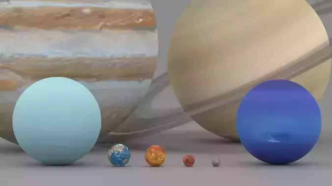 Solar System Planets In Scale Low-poly 3D model