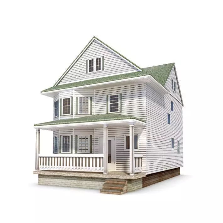 Two Story House With A Full Porch 3D model_0