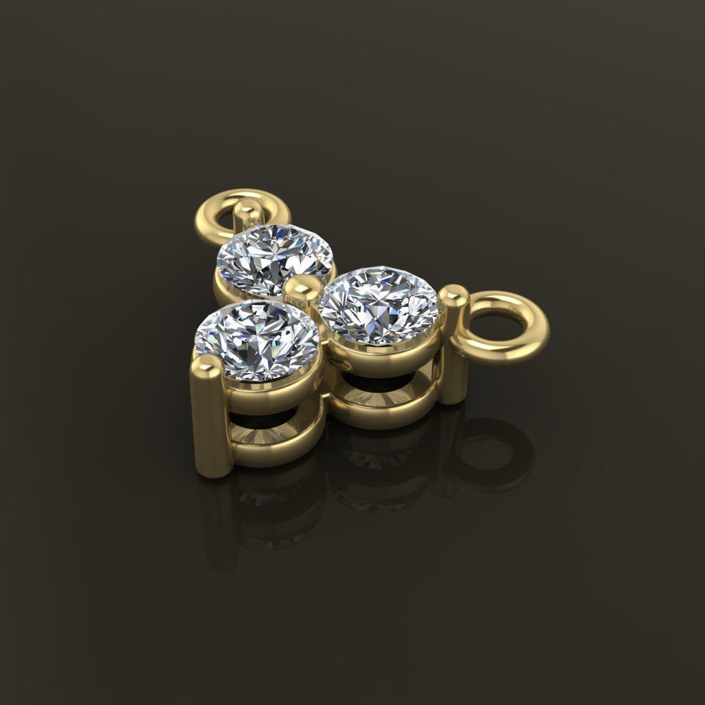 3 Stone Triangle Frame Solitaire Pendant 2mm50 3D print model_5