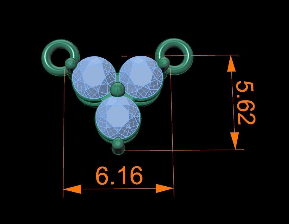 3 Stone Triangle Frame Solitaire Pendant 2mm50 3D print model_10