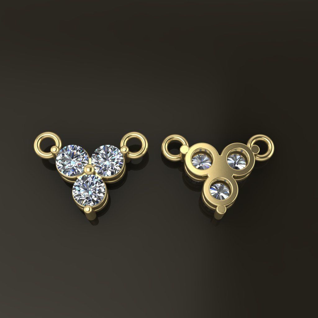 3 Stone Triangle Frame Solitaire Pendant 2mm50 3D print model_3