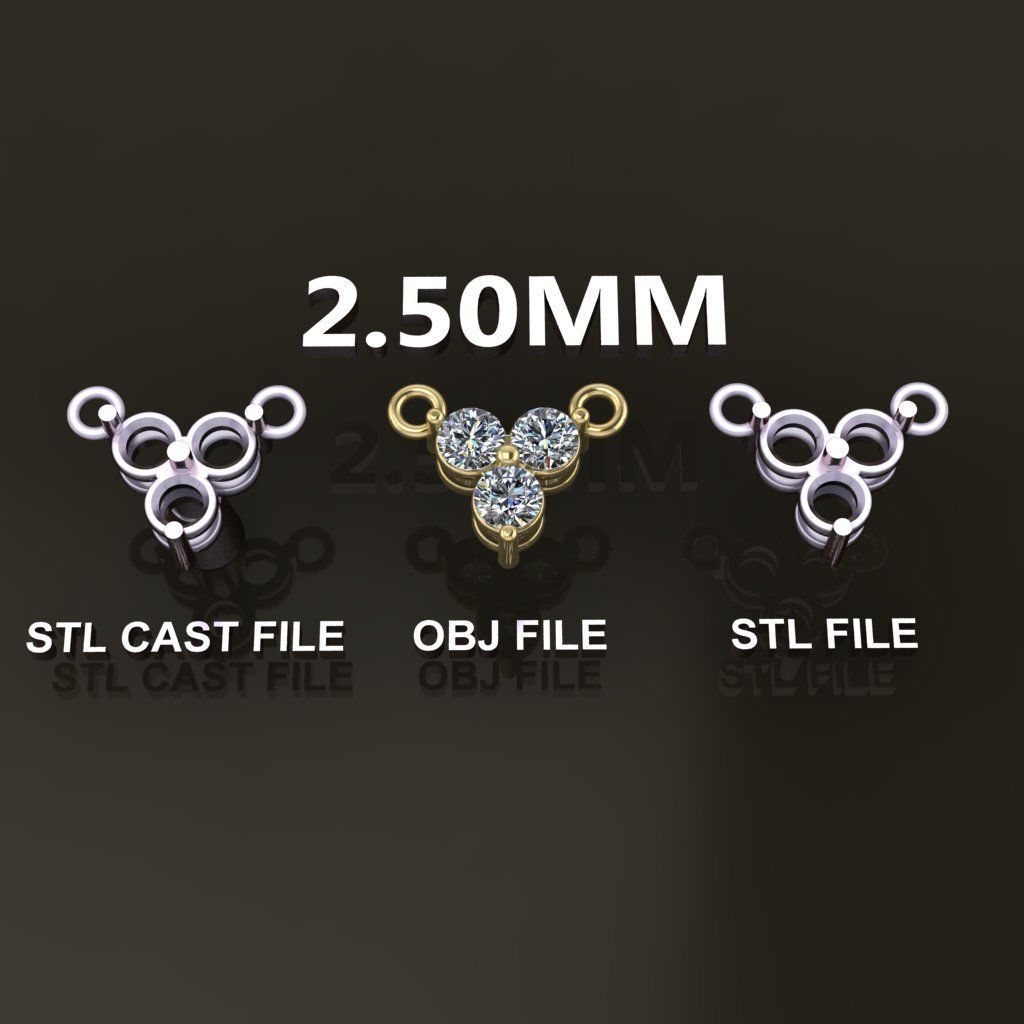 3 Stone Triangle Frame Solitaire Pendant 2mm50 3D print model_1