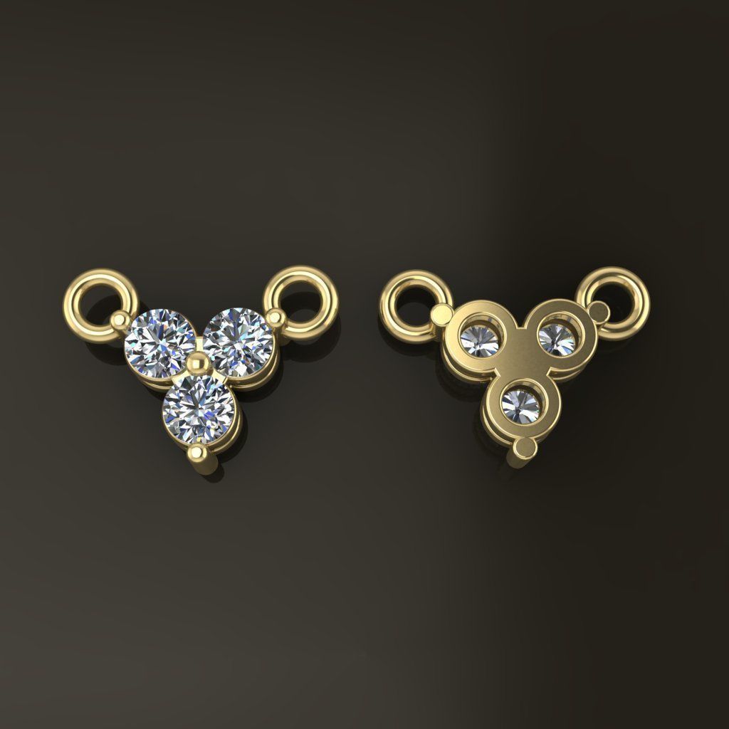 3 Stone Triangle Frame Solitaire Pendant 2mm 3D print model_3