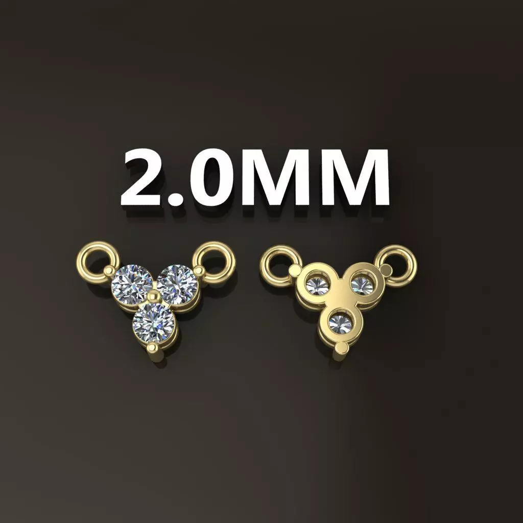 3 Stone Triangle Frame Solitaire Pendant 2mm 3D print model_0