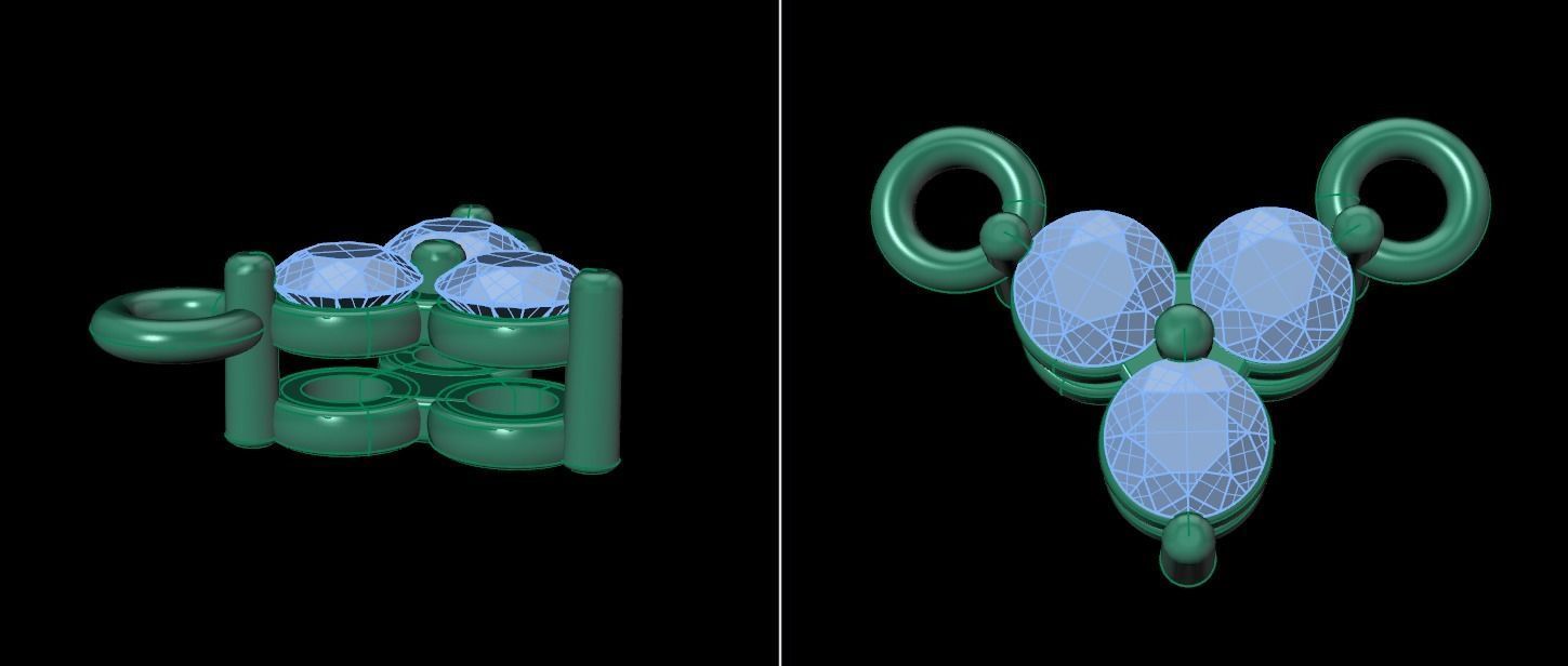 3 Stone Triangle Frame Solitaire Pendant 2mm 3D print model_14