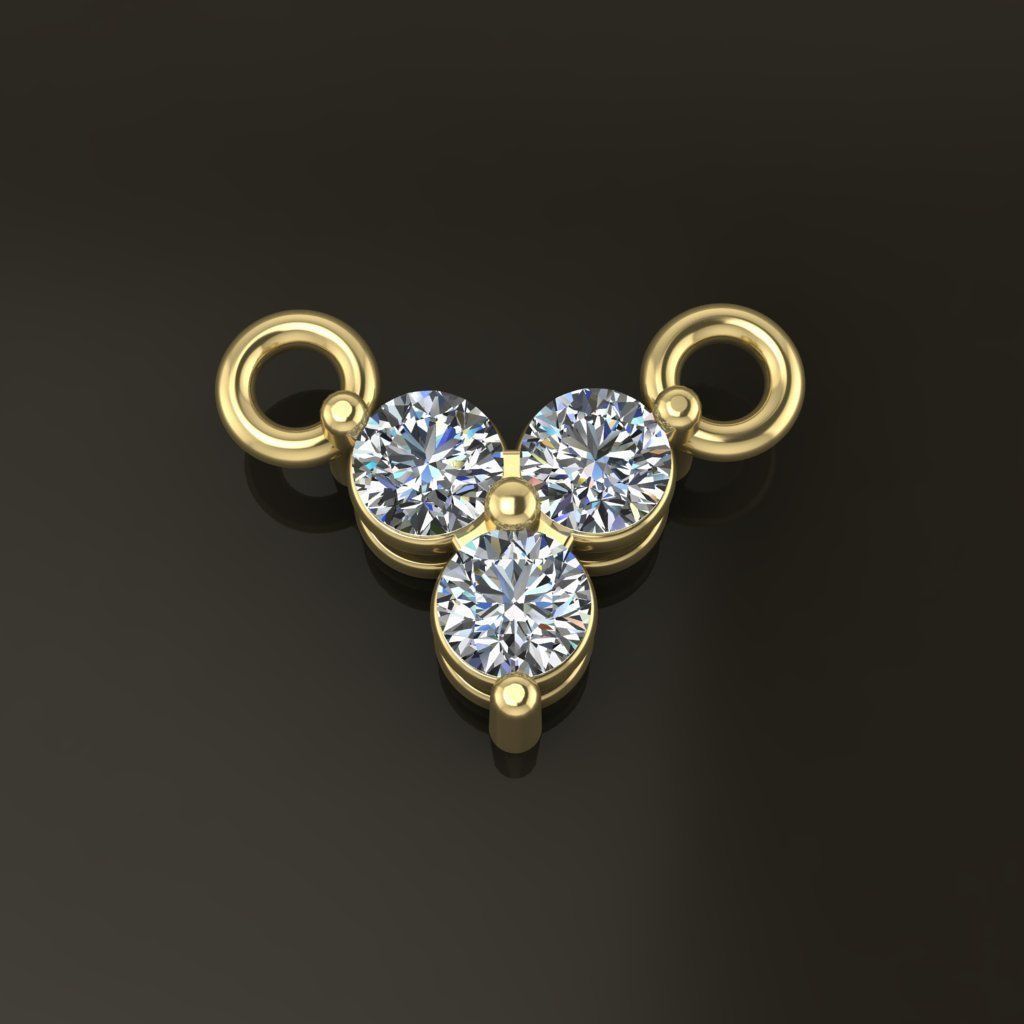 3 Stone Triangle Frame Solitaire Pendant 2mm 3D print model_4