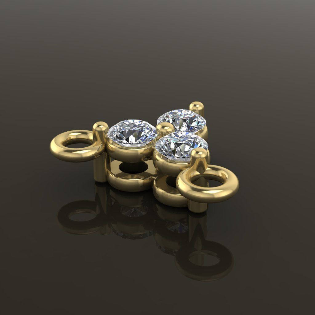 3 Stone Triangle Frame Solitaire Pendant 2mm 3D print model_7