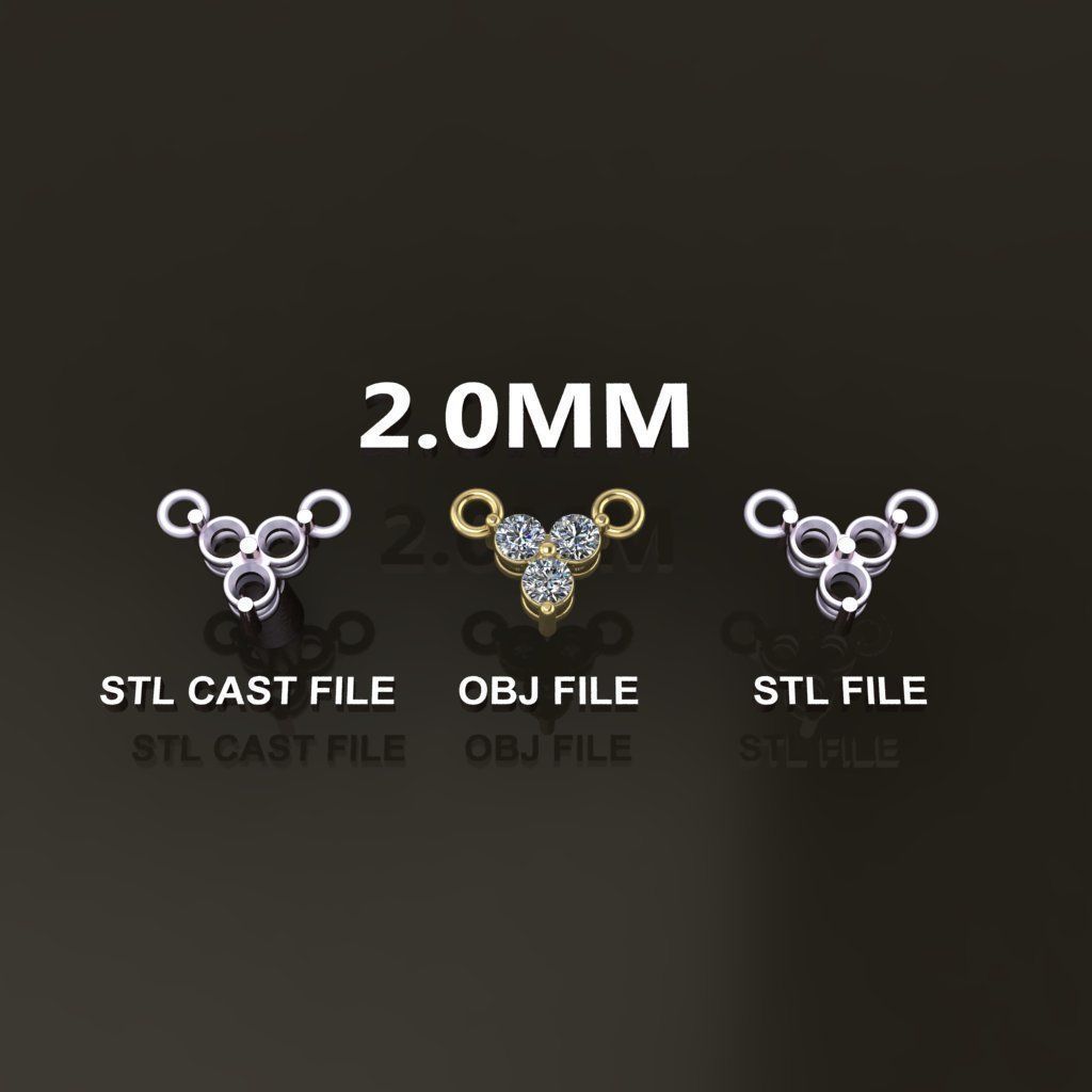 3 Stone Triangle Frame Solitaire Pendant 2mm 3D print model_1