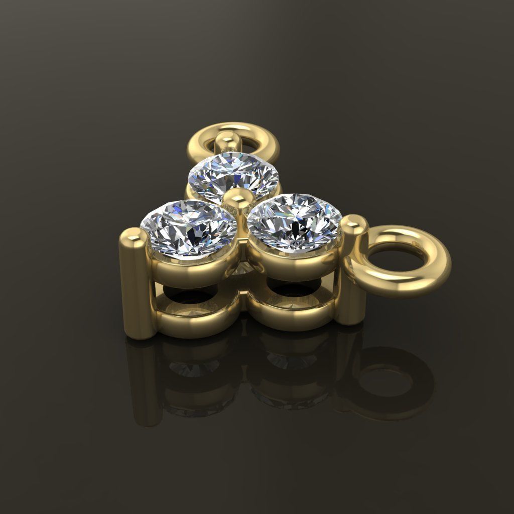 3 Stone Triangle Frame Solitaire Pendant 2mm 3D print model_5