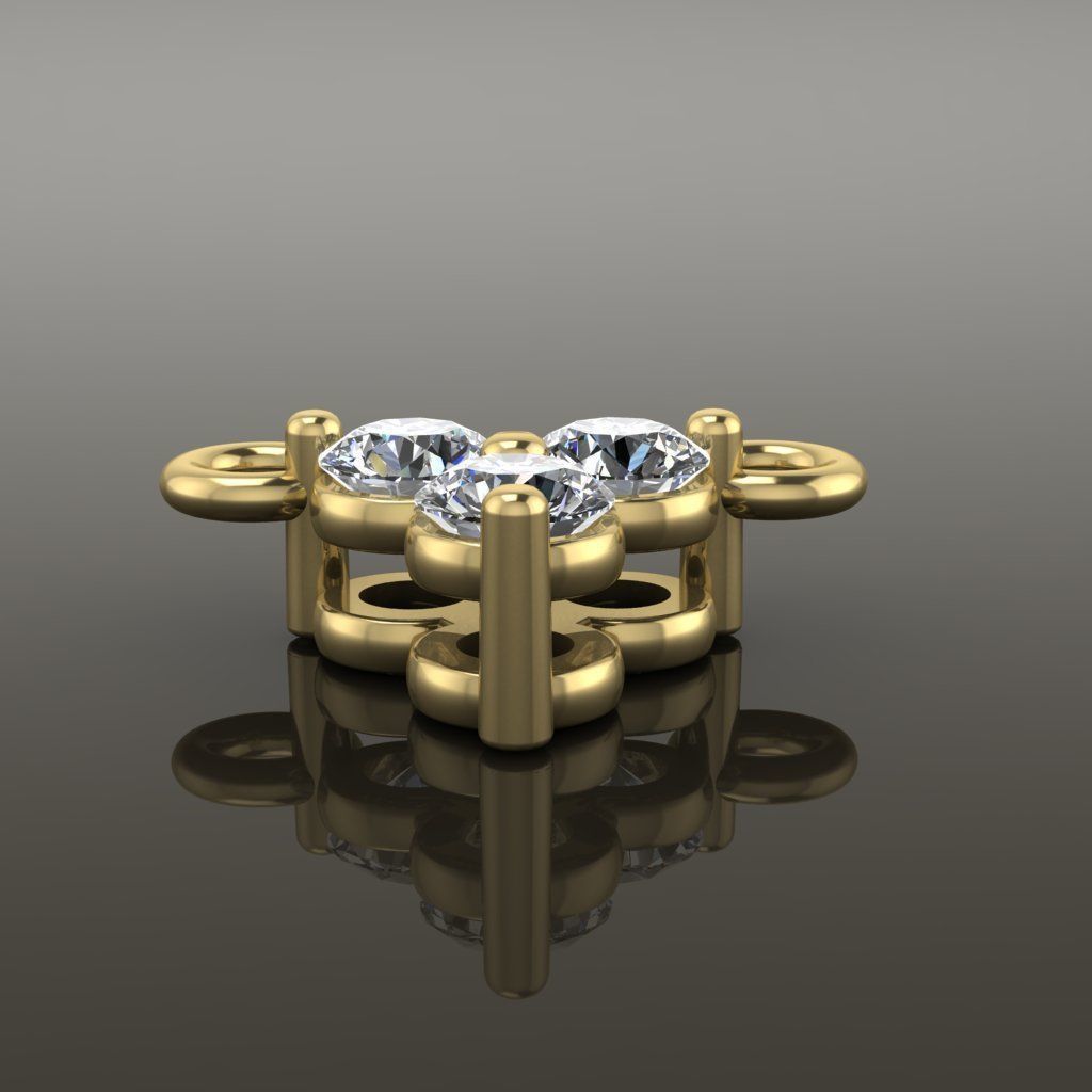 3 Stone Triangle Frame Solitaire Pendant 2mm 3D print model_6