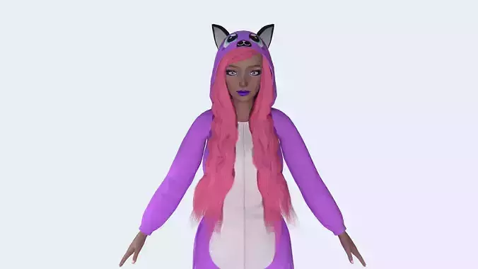 Girl kigurumi cat 4 Low-poly 3D model