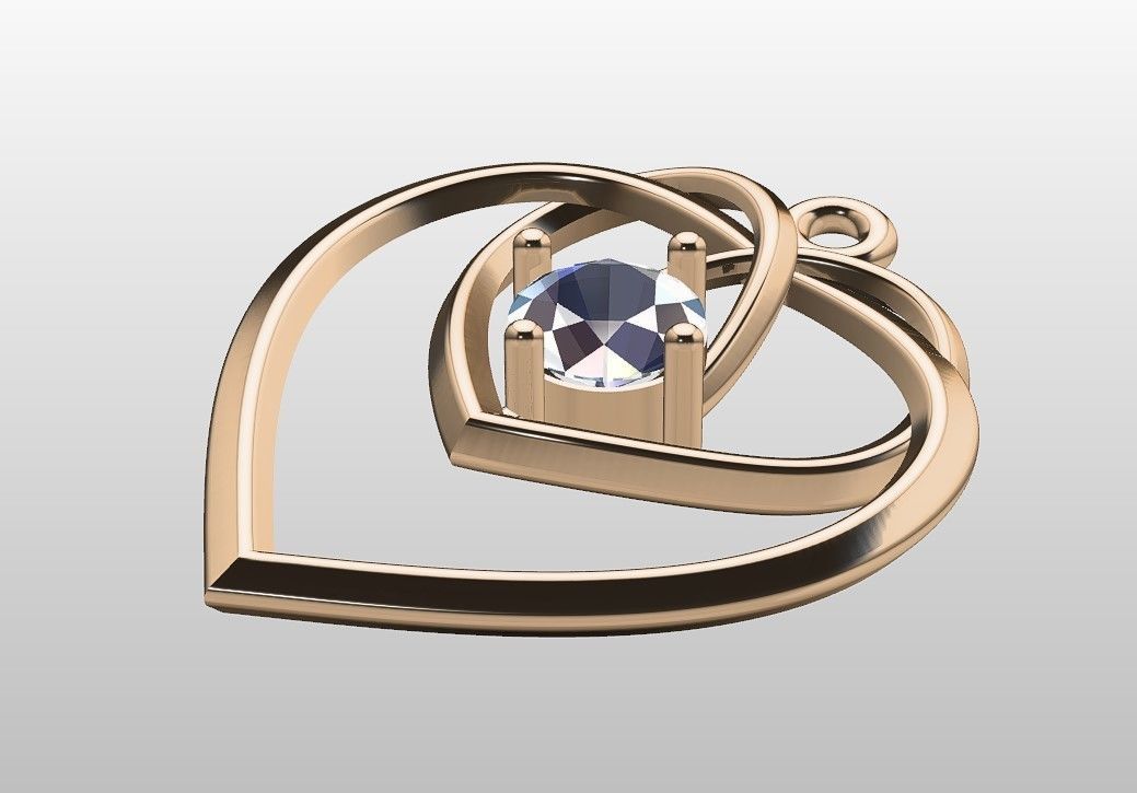 Heart pendant with diamond 3D print model 3D print model_21