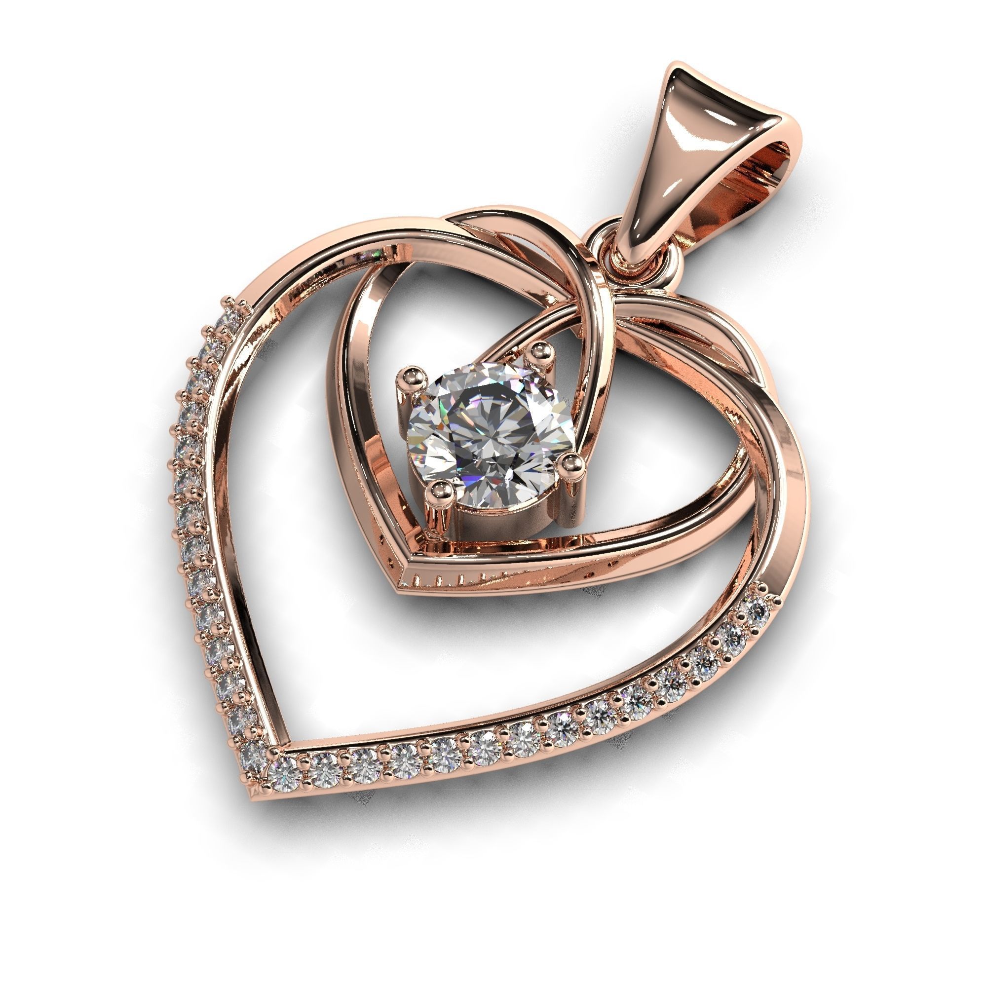 Heart pendant with diamond 3D print model 3D print model_3