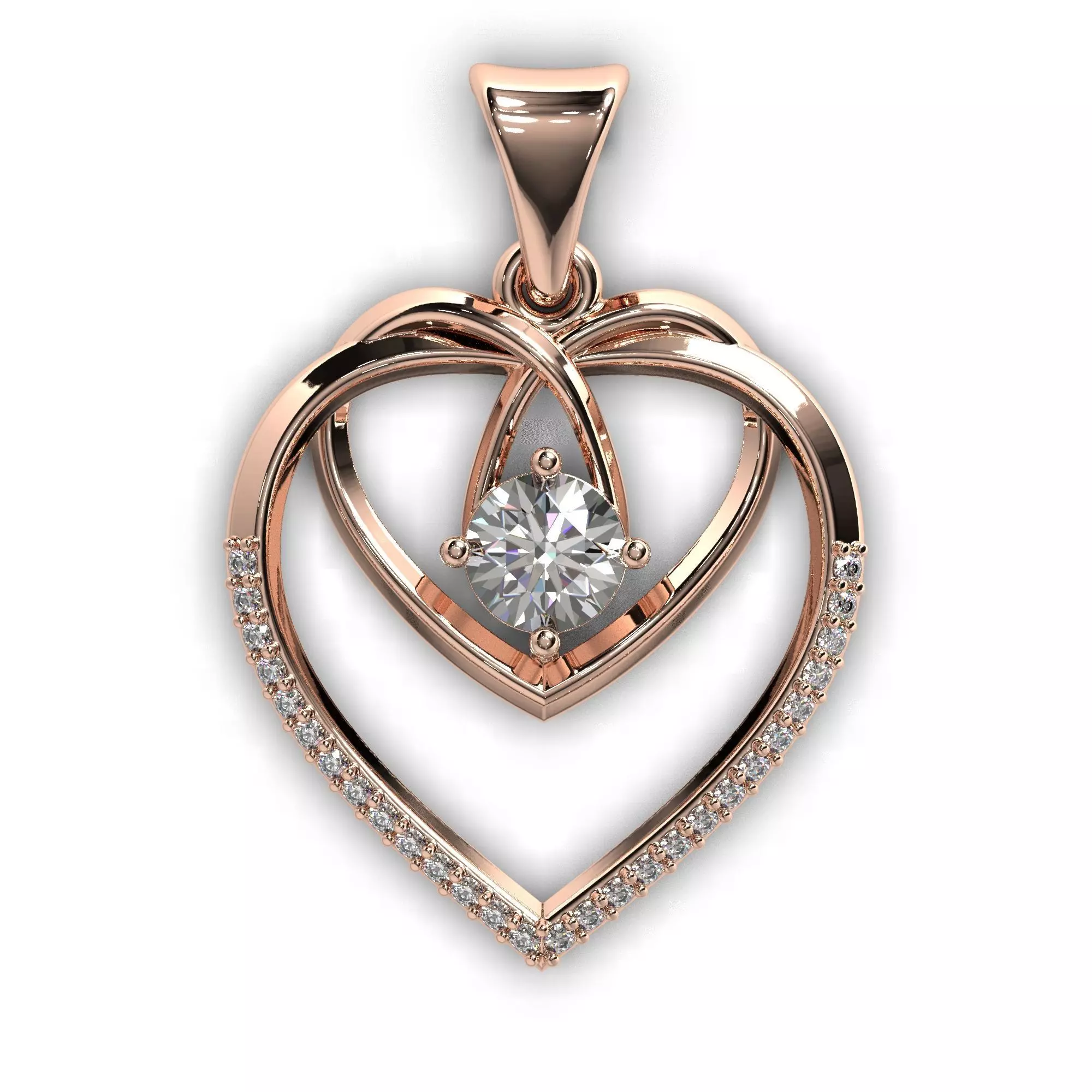 Heart pendant with diamond 3D print model 3D print model_0