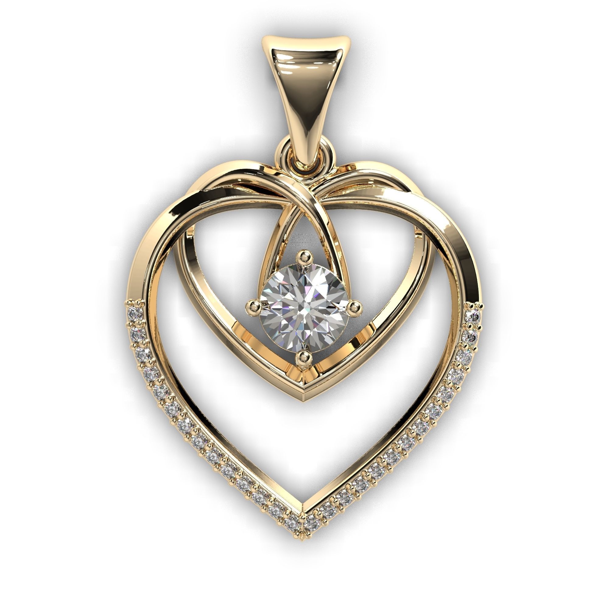 Heart pendant with diamond 3D print model 3D print model_1