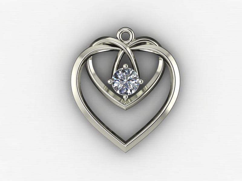 Heart pendant with diamond 3D print model 3D print model_15