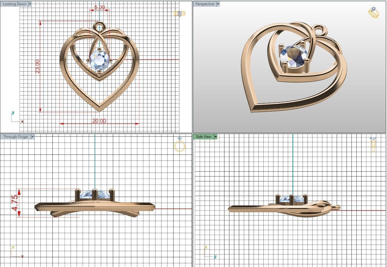 Heart pendant with diamond 3D print model 3D print model_16