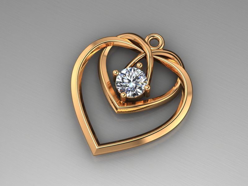 Heart pendant with diamond 3D print model 3D print model_12