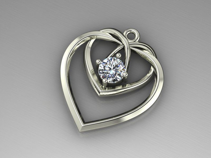 Heart pendant with diamond 3D print model 3D print model_13