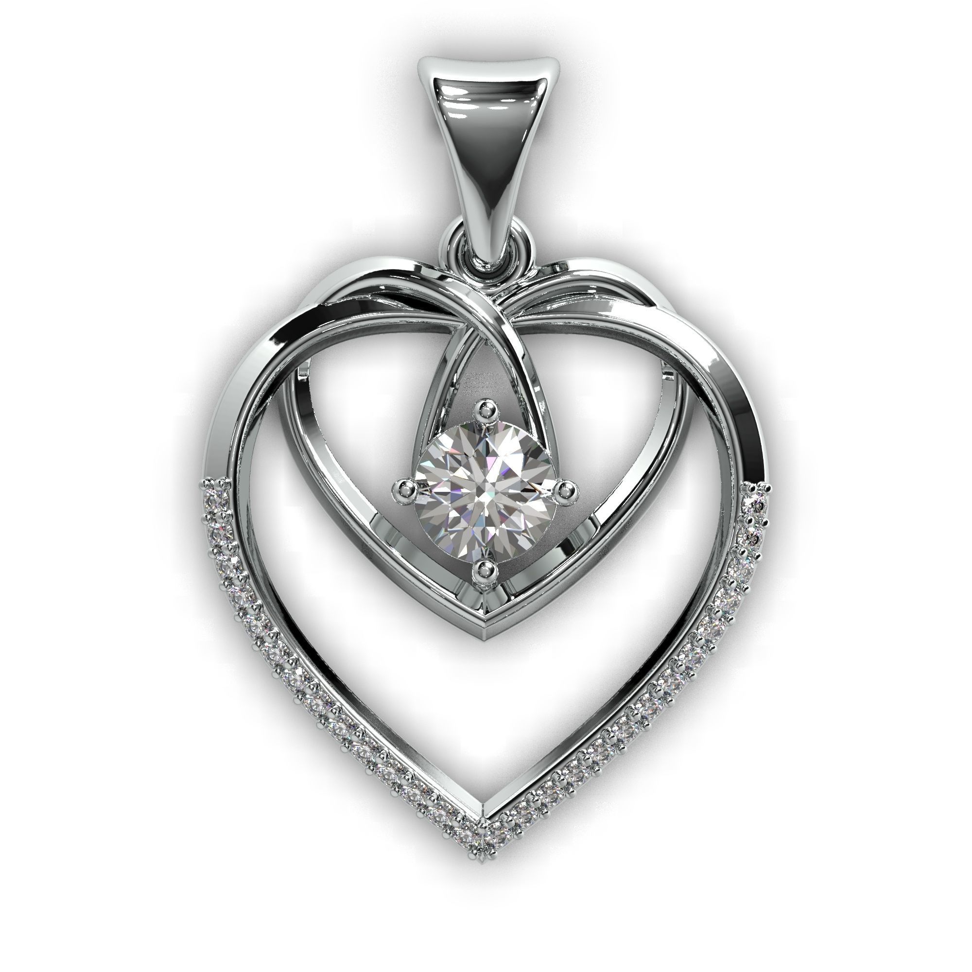 Heart pendant with diamond 3D print model 3D print model_2