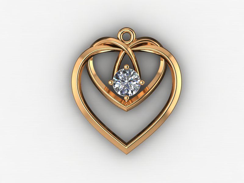 Heart pendant with diamond 3D print model 3D print model_14