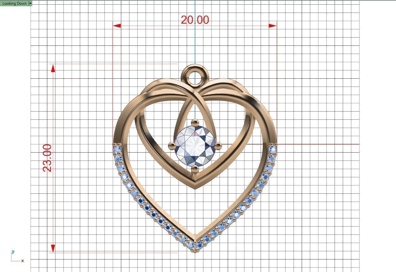 Heart pendant with diamond 3D print model 3D print model_17