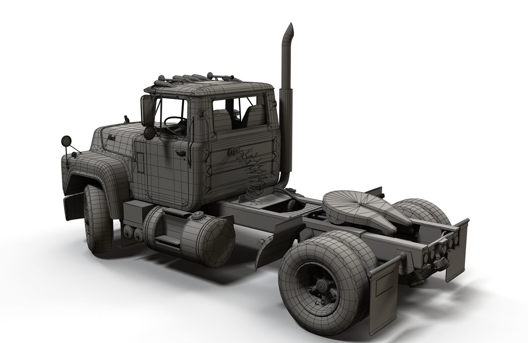 Industrial tracktor truck Low-poly 3D model_11