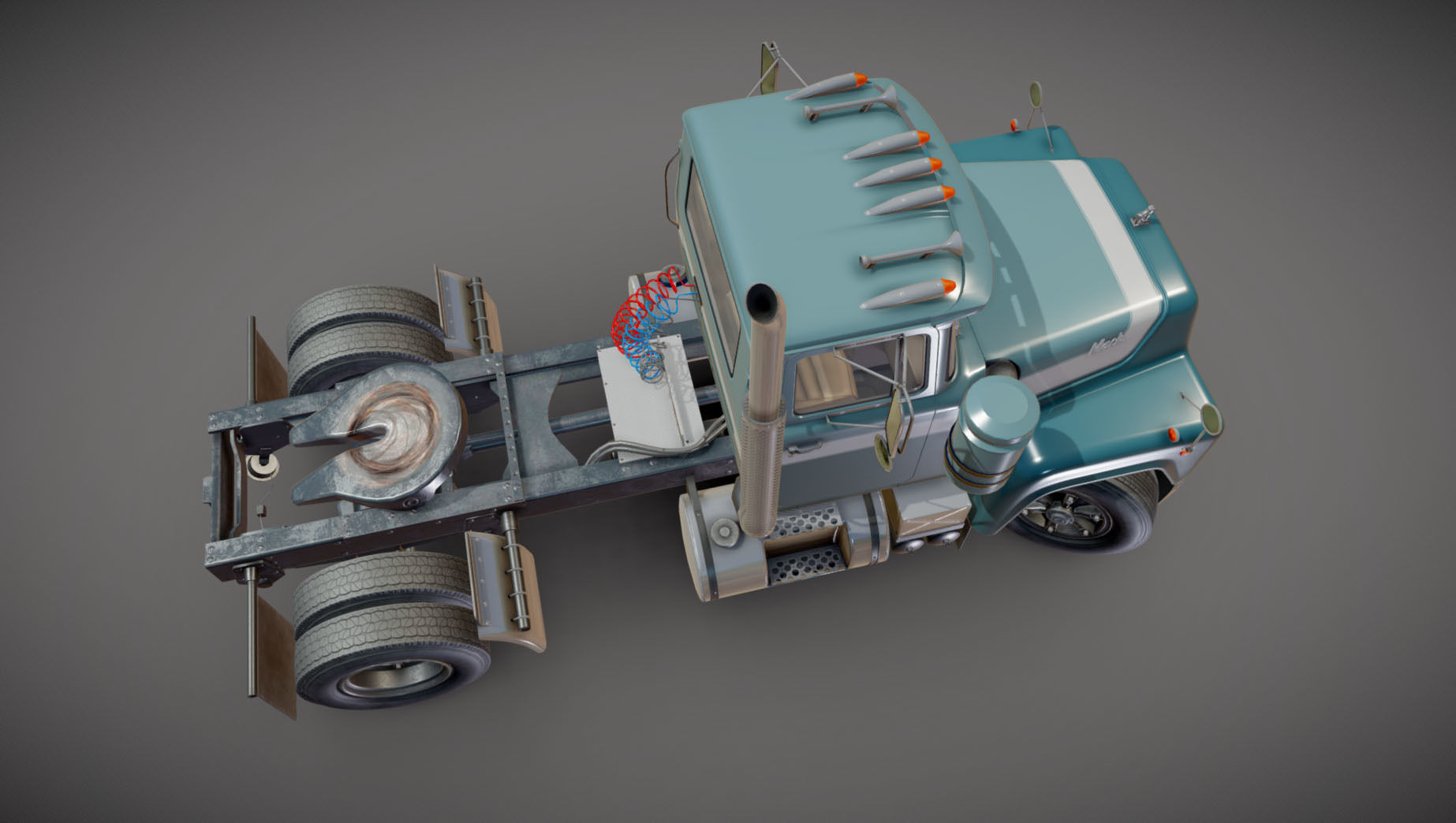 Industrial tracktor truck Low-poly 3D model_19