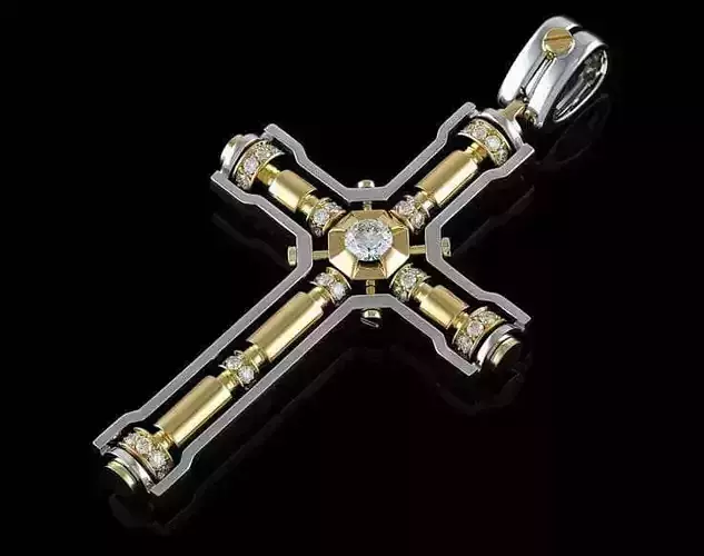 Gold Cross with screw and gems