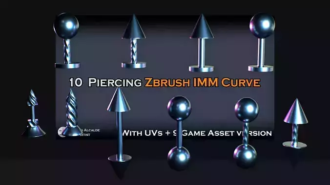 Piercings ZBRUSH BRUSH IMM 2020 and 9 Game Assets