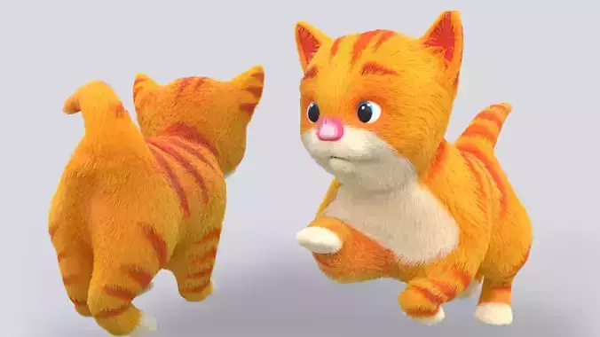 Fur Cute Cat kitten animated  Low-poly 3D model