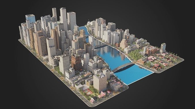 City C4 MAYA Low-poly 3D model 2
