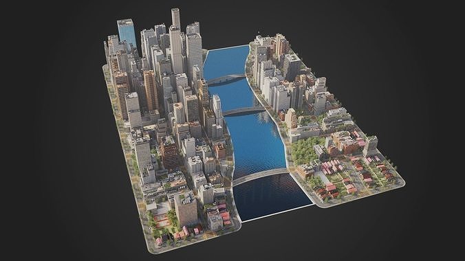 City C4 MAYA Low-poly 3D model 3