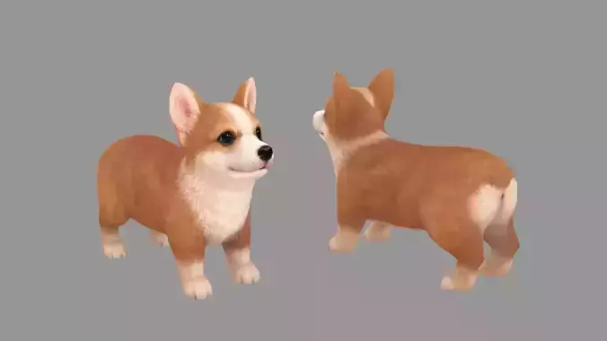 Cartoon pet puppy - Corgi - baby dog Low-poly 3D model