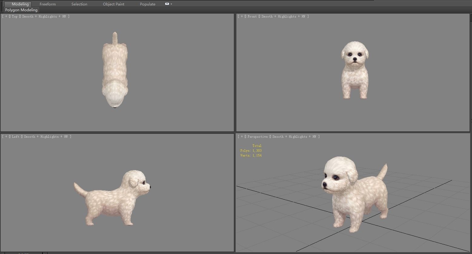 Cartoon pet puppy - Bichon - baby dog Low-poly 3D model_6