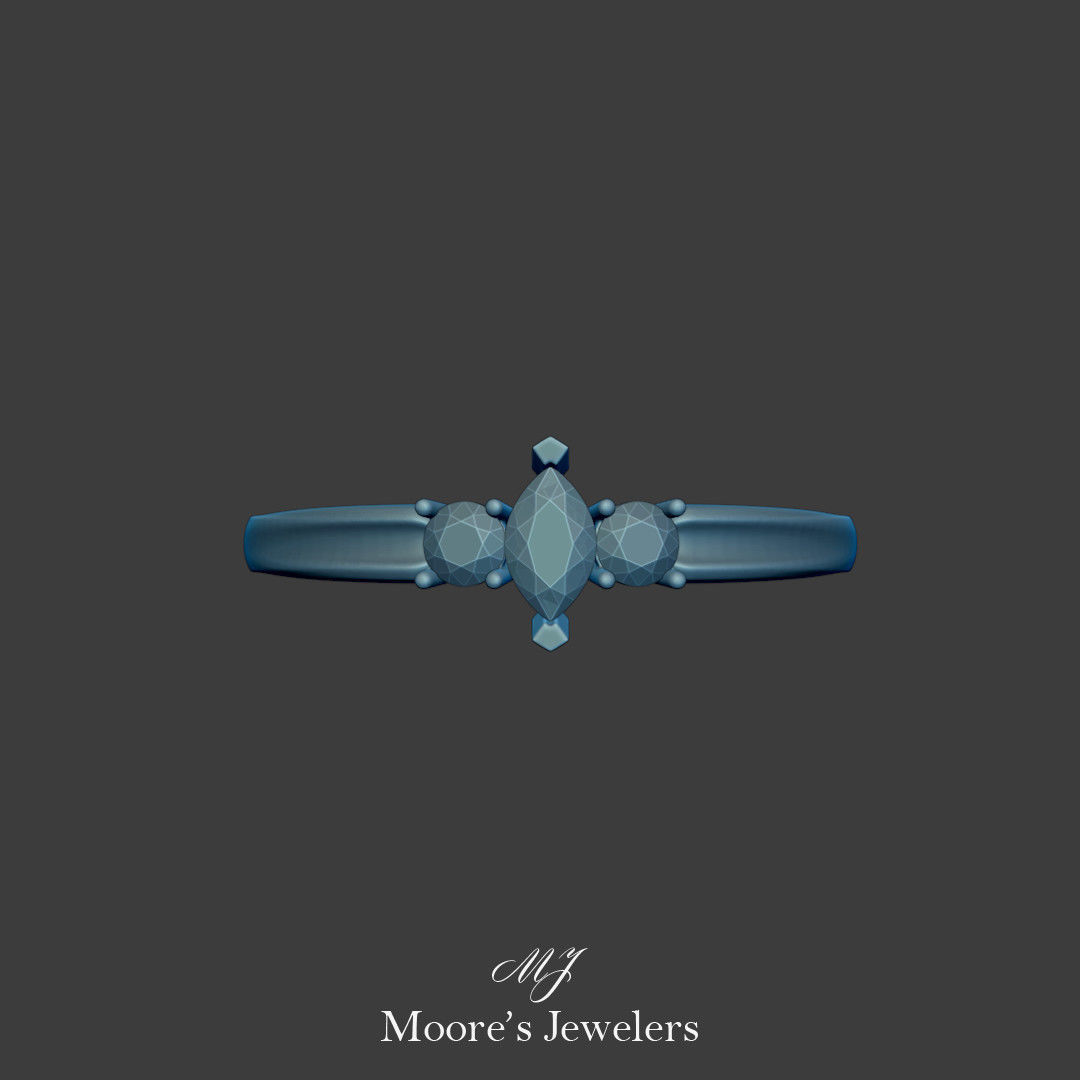 Marquise and Round Diamond Everyday Ring 3d Model 3D print model_4