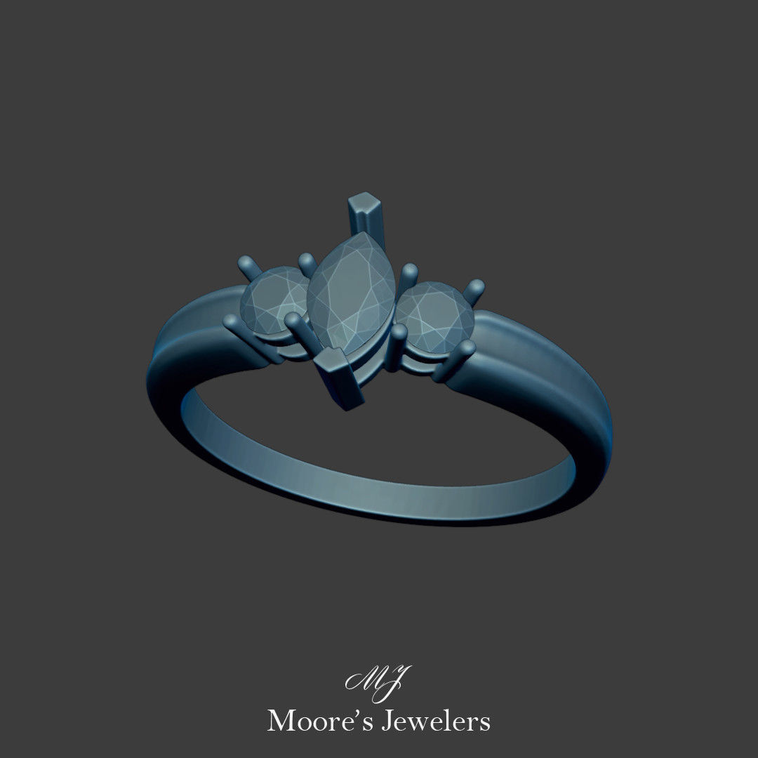 Marquise and Round Diamond Everyday Ring 3d Model 3D print model_3
