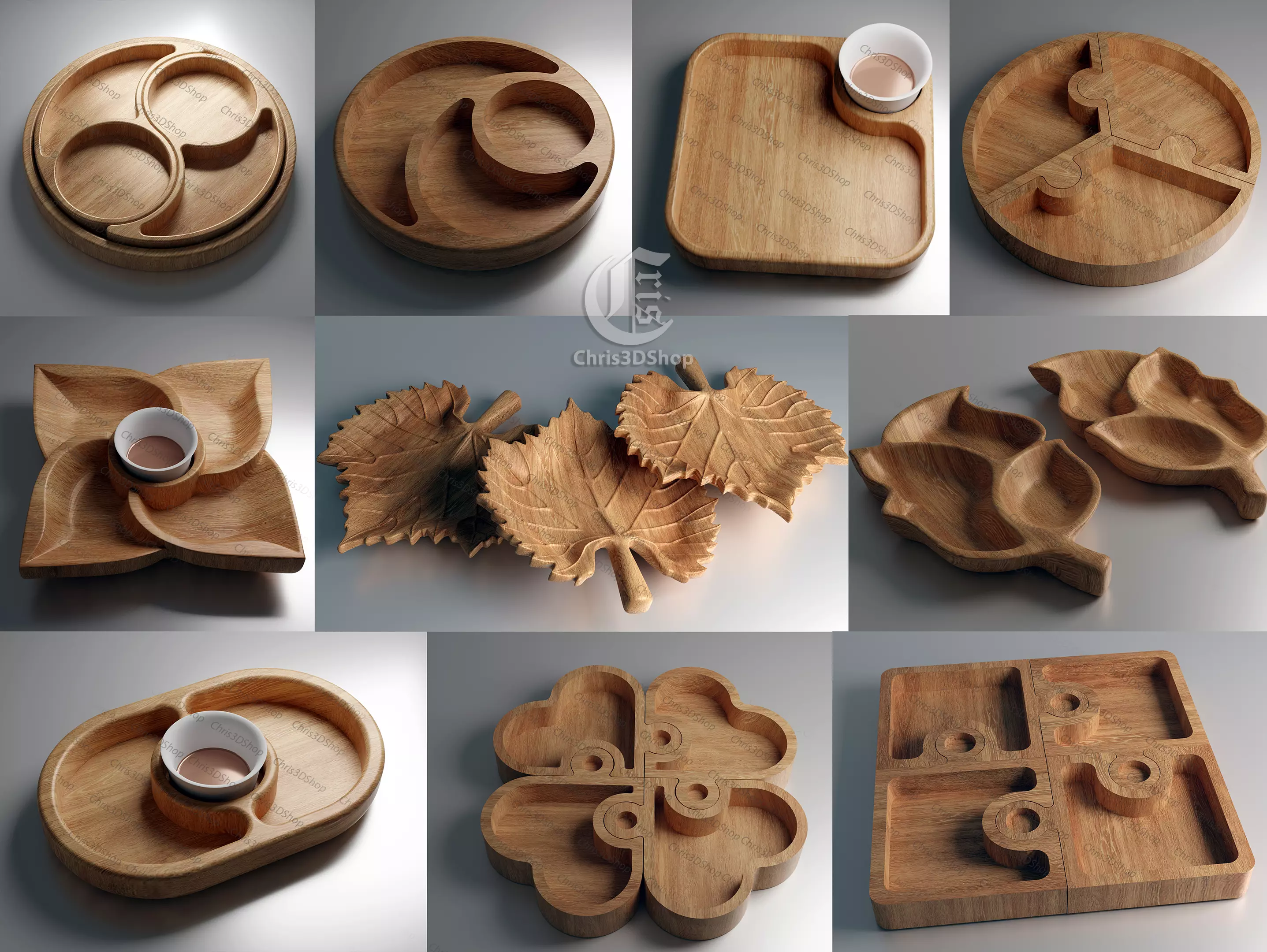 10 Trays Pack  3D STL and Vector Files for CNC 3D model_0