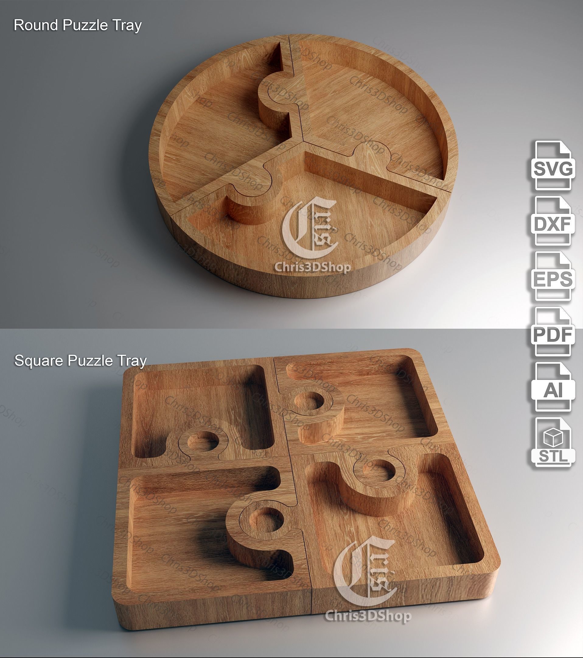 10 Trays Pack  3D STL and Vector Files for CNC 3D model_7