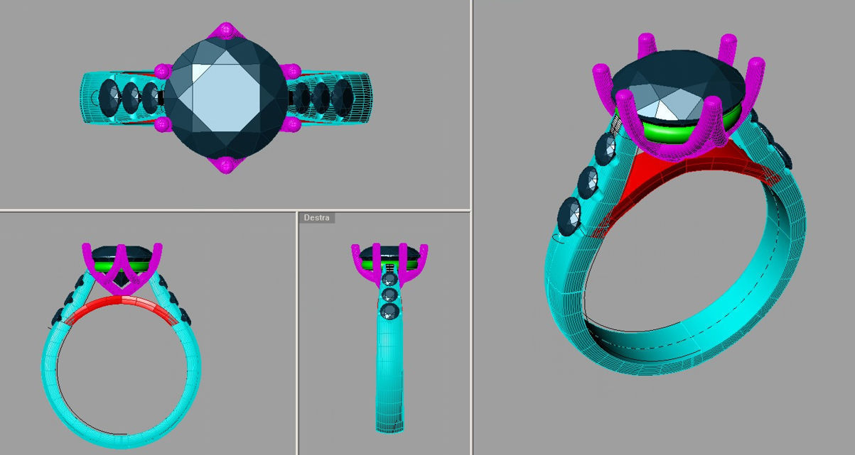 Women ring Engagement Solitarie gems Round Solitario Sl76 3D print model_5