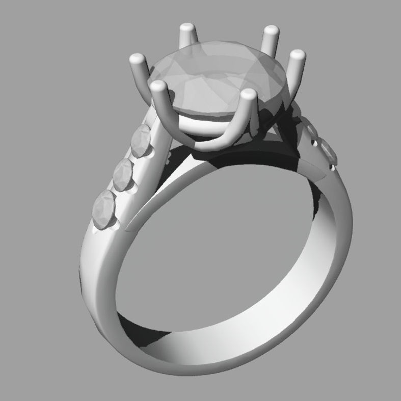 Women ring Engagement Solitarie gems Round Solitario Sl76 3D print model_9