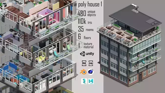 low poly house 1 Low-poly 3D model