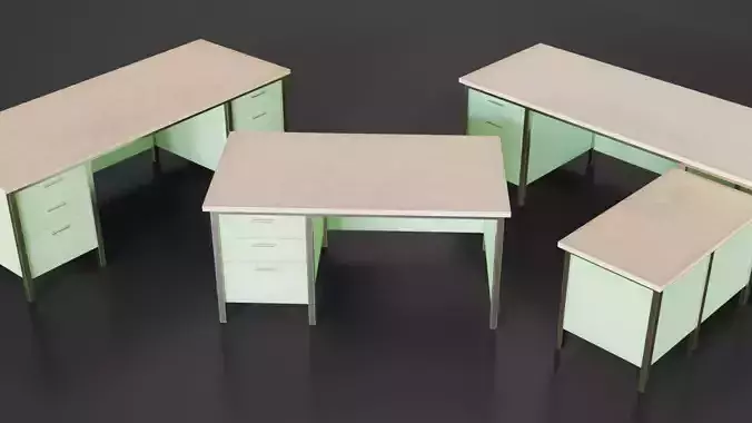 Used office desks Free low-poly 3D model