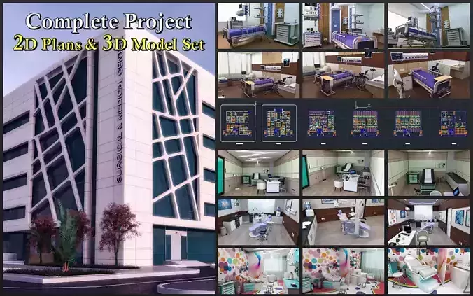 Medical Center-Complete Project -2d Plans - 3d Model Set 3D Model Collection