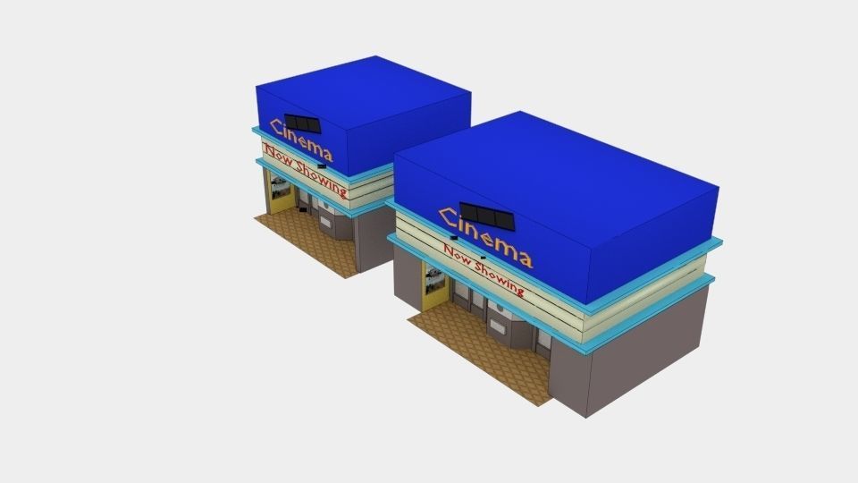 Cinema Building Low-poly 3D model_1