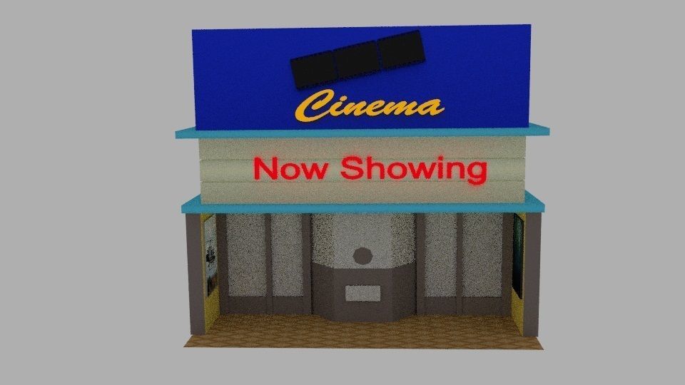 Cinema Building Low-poly 3D model_6