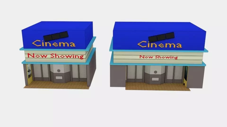 Cinema Building Low-poly 3D model_0